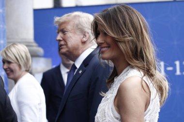 ABD Başkanı Donald Trump ve ABD First Lady'si Melania Trump, 11 Temmuz 2018'de Belçika'nın başkenti Brüksel'deki Parc du Cinquantenaire'de iş yemeğine geliyor..