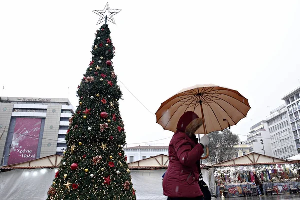 Compras Para Refeição Festiva Ano Novo Centro Atenas Grécia Dezembro — Fotografia de Stock