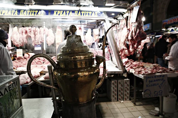 Shopping För Den Festliga Nyårsaftonen Måltid Centrala Aten Grekland Dec — Stockfoto