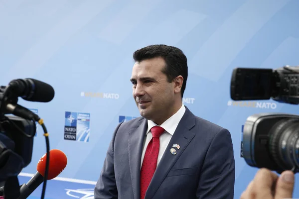 Premier Fyrom Zoran Zaev Przybywa Drugi Dzień Szczytu Nato Brukseli — Zdjęcie stockowe