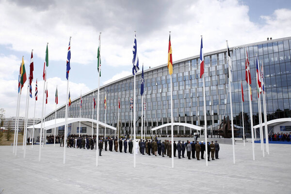 A general view of the NATO official tribune ahead of the opening ceremony of the NATO summit, at the NATO headquarters in Brussels, Belgium, July 11, 2018.