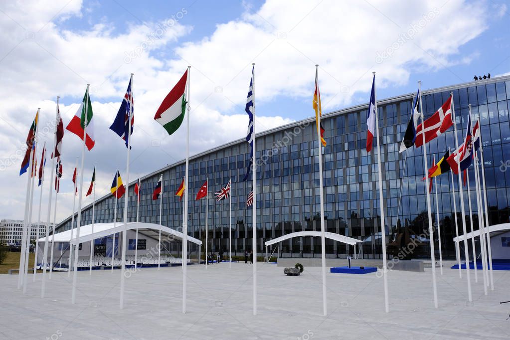 A general view of the NATO official tribune ahead of the opening ceremony of the NATO summit, at the NATO headquarters in Brussels, Belgium, July 11, 2018.