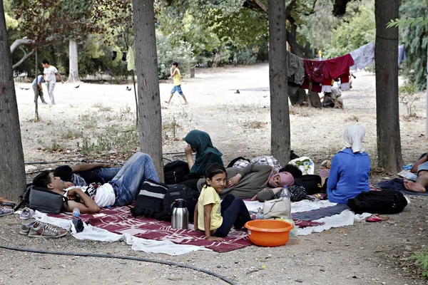 Réfugiés Migrants Dans Camp Fortune Parc Pedion Tou Areos Vivent — Photo