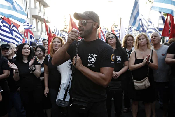 Líder Del Partido Extrema Derecha Amanecer Dorado Nikolaos Mihaloliakos Pronuncia —  Fotos de Stock