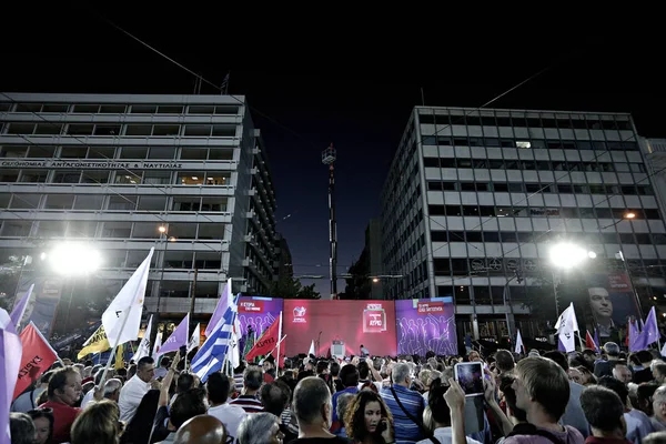 Syriza Líder Partido Esquerda Primeiro Ministro Alexis Tsipras Gestos Como — Fotografia de Stock