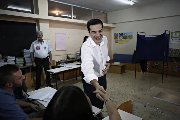 Líder Partido Esquerda Syriza Primeiro Ministro Alexis Tsipras Lança Seu — Fotografia de Stock