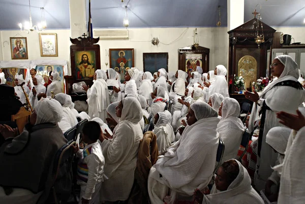 Christelijke Ethiopiërs Nemen Deel Aan Een Middernacht Massa Aan Vooravond — Stockfoto
