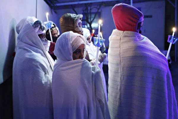 Christian Ethiopians Take Part Midnight Mass Eve Orthodox Christmas Athens — Stock Photo, Image