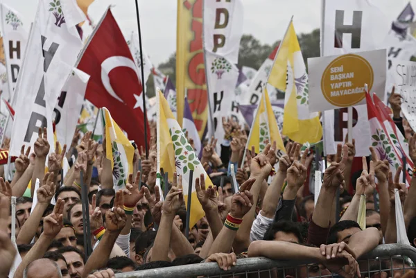 Partidarios Del Partido Democrático Popular Hdp Prokurdo Ondean Banderas Mientras — Foto de Stock