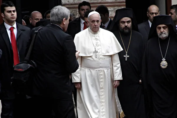 Pape François Arrive Pour Assister Une Prière Œcuménique Église Patriarcale — Photo