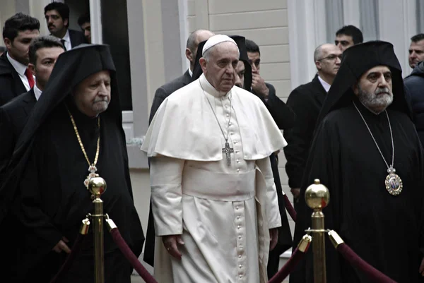 Pape François Arrive Pour Assister Une Prière Œcuménique Église Patriarcale — Photo