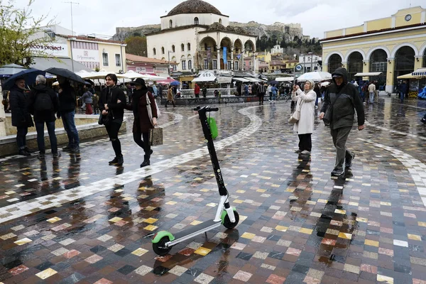 Atina Nın Sokakta Park Limebike Dockless Elektrikli Scooter Nisan Yunanistan — Stok fotoğraf