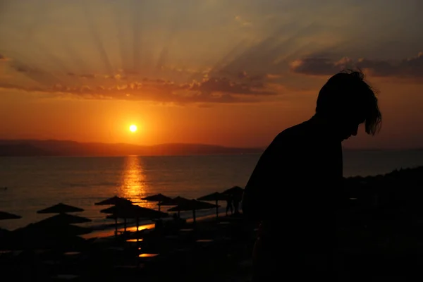 Sonnenuntergang Strand Von Plaka Auf Der Insel Naxos Griechenland August — Stockfoto