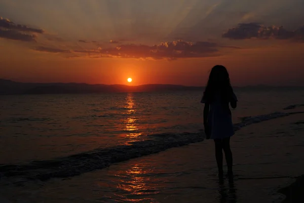 Solnedgång Stranden Plaka Naxos Grekland Aug 2018 — Stockfoto