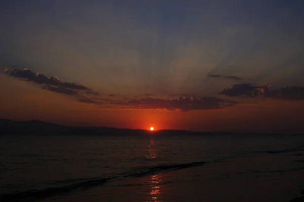 Закат Пляже Плака Острове Наксос Греции Августа 2018 — стоковое фото