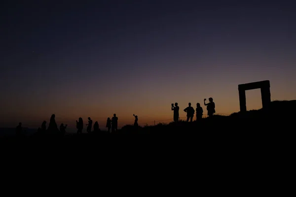 Gente Cammina Tra Rovine Dell Antico Tempio Delian Apollo Nell — Foto Stock