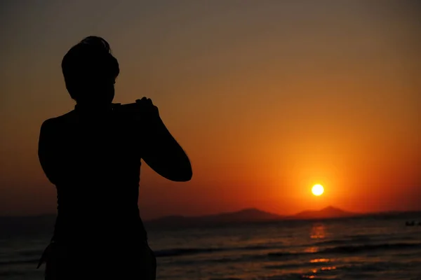 Sonnenuntergang Strand Von Plaka Auf Der Insel Naxos Griechenland August — Stockfoto