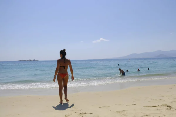 Människor Njuter Det Soliga Vädret När Simmar Havet Stranden Plaka — Stockfoto