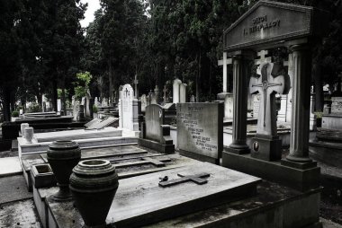 İstanbul Doğu Ortodoks Mezarlığı'nda Mezarlık şapel, Türkiye Haziran'da 4, 2014. Mezarlık, İstanbul'da Ortodoks inancını ilan eden insanların son istirahat gönlüdür.. 