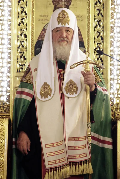 Moskova Patriği ve Tüm Rusya Kirill Selanik'te Agios Gregorios Palamas Metropolis Katedrali'nde ciddi bir hizmet tutar, Yunanistan Haziran 3, 2013