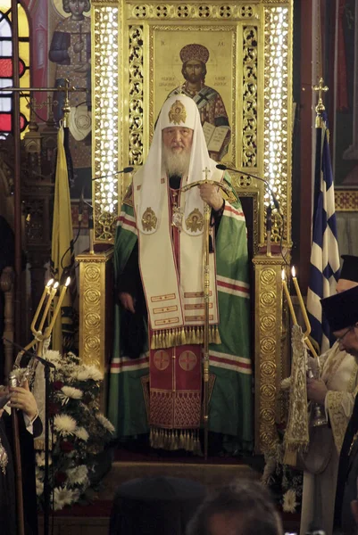 Moszkvai Pátriárka Oroszország Kirill Ünnepélyes Szolgálatot Tart Nagyváros Katedrálisában Agios — Stock Fotó