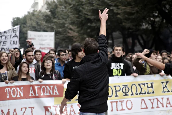 Diákok Menetelés Közben Elleni Tiltakozás Oktatási Politika Thesszaloniki Görögország November — Stock Fotó