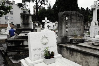 İstanbul Doğu Ortodoks Mezarlığı'nda Mezarlık şapel, Türkiye Haziran'da 4, 2014. Mezarlık, İstanbul'da Ortodoks inancını ilan eden insanların son istirahat gönlüdür.. 