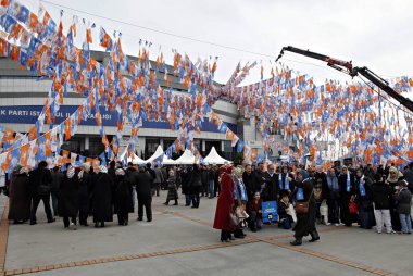 Adalet ve Kalkınma Partisi (AKP) destekçileri 8 Şubat 2015 tarihinde İstanbul'da bir seçim mitinginde toplandı.