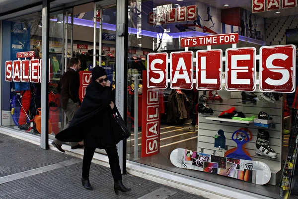 Shoppers Bevásárló Utcája Thessaloniki Görögország Január 2015 — Stock Fotó