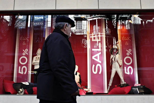 Shoppers Bevásárló Utcája Thessaloniki Görögország Január 2015 — Stock Fotó