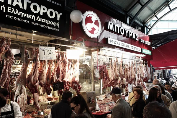 Konsumenterna Går Inom Offentlig Marknad Thessaloniki Grekland Den April 2014 — Stockfoto