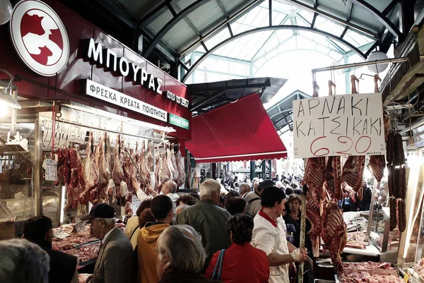 Konsumenterna Går Inom Offentlig Marknad Thessaloniki Grekland Den April 2014 — Stockfoto