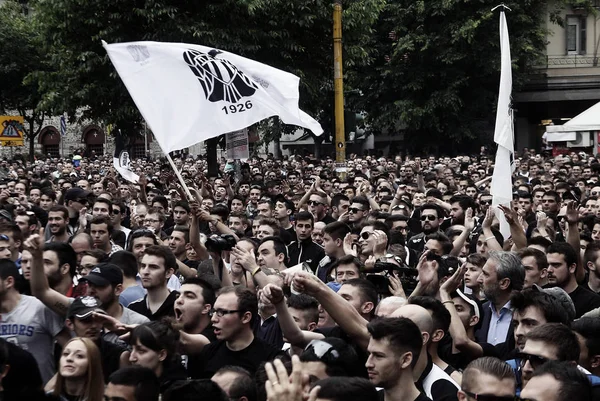 Paok Football Club Fans Chant Slogans Wave Flags Protest Rally — Stock Photo, Image