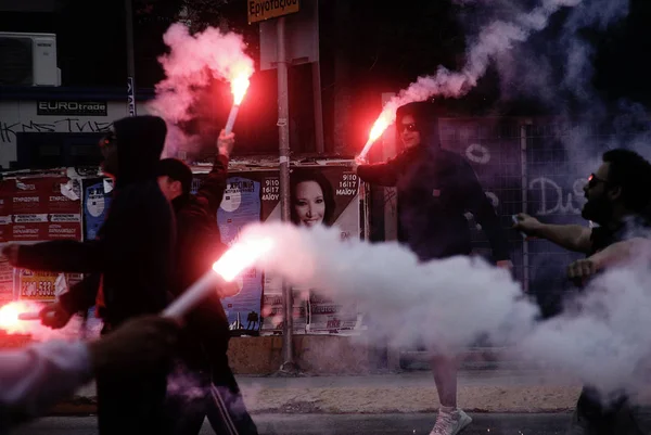 Paok Football Club Fans Sjunga Slagord Och Vågor Flagga Protest — Stockfoto