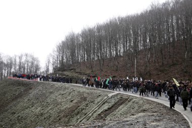 Chalkidiki yarımadasında altın madeni operasyonu protesto mitingi onlar Skouries çevreye onarılamaz zarar verecek iddia, Yunanistan Kasım'da 23, 2014