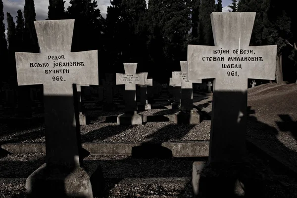 Grafstenen Van Eerste Wereldoorlog Soldaten Zeitenlik Geallieerde Militaire Begraafplaats Thessaloniki — Stockfoto