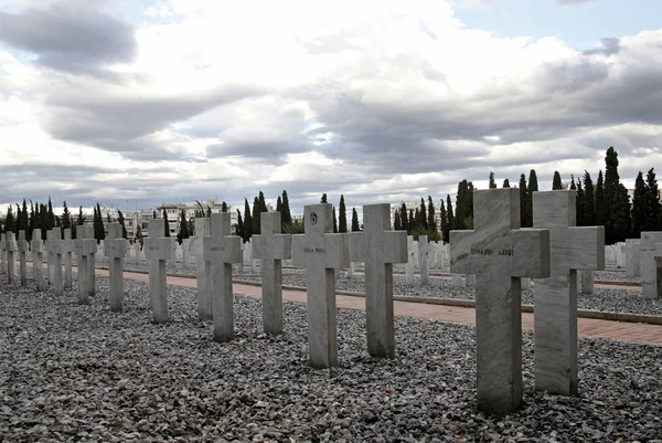 Надгробки Другої Світової Війни Солдати Цайленлик Союзних Військових Кладовищем Салоніках — стокове фото