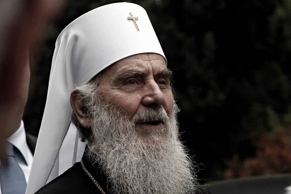 Servisch Orthodoxe Kerk Patriarch Irinej Arriveert Herdenking Van Slachtoffers Van — Stockfoto