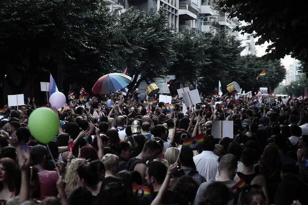 Marcha Los Participantes Durante Desfile Del Orgullo Gay Tesalónica Grecia — Foto de Stock
