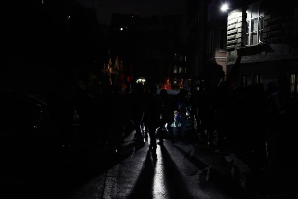 Policías Manifestantes Enfrentaron Durante Una Protesta Antigubernamental Estambul Turquía Febrero — Foto de Stock