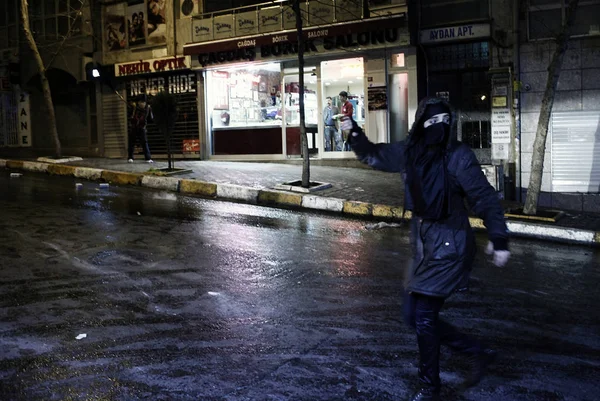 Policías Manifestantes Enfrentaron Durante Una Protesta Antigubernamental Estambul Turquía Febrero — Foto de Stock