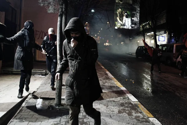 Policie Demonstranti Střetli Během Protistátního Protestu Istanbulu Turecko Únor 2014 — Stock fotografie