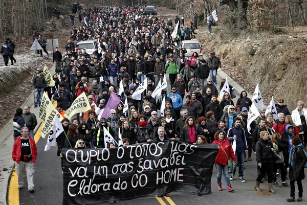 Chalkidiki Yarımadasında Altın Madeni Operasyonu Protesto Mitingi Onlar Skouries Çevreye — Stok fotoğraf