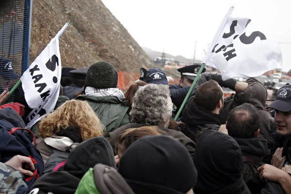 Manifestación Protesta Contra Explotación Minas Oro Península Chalkidiki Que Según — Foto de Stock