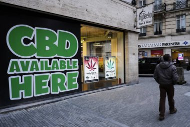 Brüksel'de Cannabidiol (Cbd) ürünleri ile mağaza dış görünümü, Belçika Mar. 1, 2019