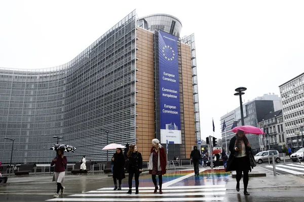 Los Peatones Protegen Lluvia Con Paraguas Durante Una Lluvia Bruselas — Foto de Stock
