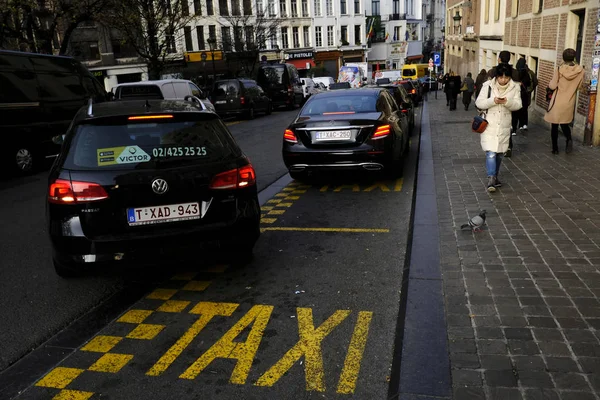 Taxi Straat Van Brussel België November 2018 — Stockfoto