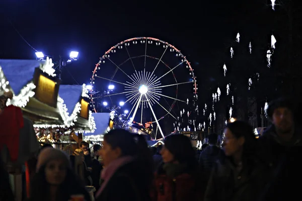 Crowd Walk Christmas Market Bruxelas Bélgica Dezembro 2018 — Fotografia de Stock