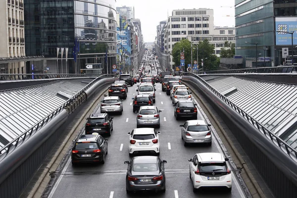 Traffic Jam Central Street Brussels Belgium Jun 2019 — Stock Photo, Image