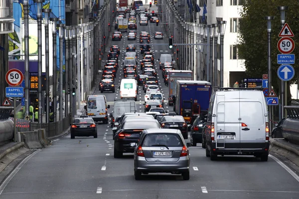 Traffic Jam Central Street Brussels Belgium Nov 2018 — Stock Photo, Image